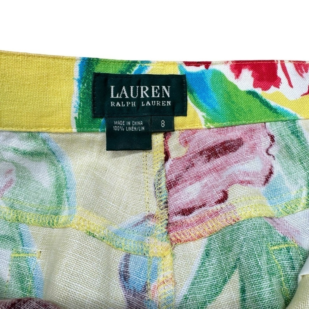 Lauren Ralph Lauren Linen Cropped Pants Women’s 8 Yellow Floral Tropical Hawaii - Picture 8 of 16